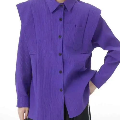 Load image into Gallery viewer, Women Purple Corduroy Shaped Big Size Elegant Blouse New Lapel Long Sleeve Shirt Fashion Tide Spring Autumn 2025 1DH4096
