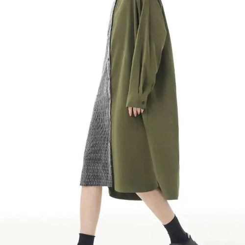 Load image into Gallery viewer, Women Black Color-block Big Size Midi Shirt Dress New Lapel Long Sleeve Loose Fit Fashion Tide Spring Autumn 2025 1DH2095
