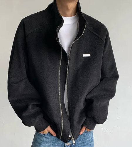 Korean Style Men's Jackets Loose Thickened Stand Collar Woolen Tops Cotton Solid Color Casual Male Coats Winter Chic 9C8929