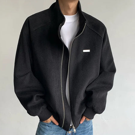 Korean Style Men's Jackets Loose Thickened Stand Collar Woolen Tops Cotton Solid Color Casual Male Coats Winter Chic 9C8929