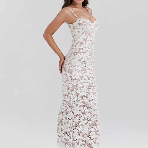 Load image into Gallery viewer, Floral Embroidery Sexy Maxi Dress For Women Fashion Spaghetti Strap Sleeveless Backless Lace-up Club Party Long Dress
