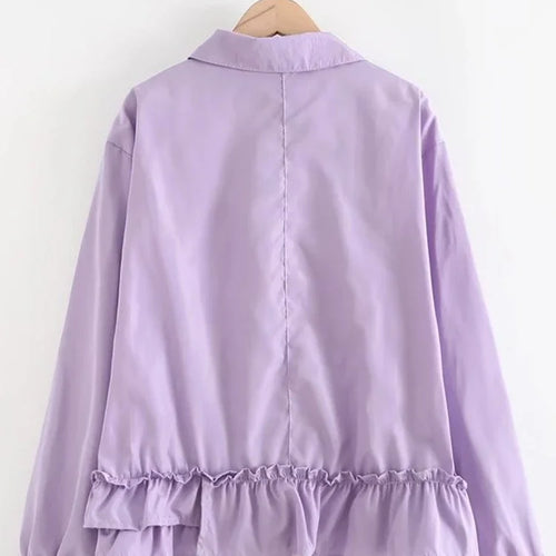 Load image into Gallery viewer, Women Jackets Purple Ruffles Patchwork Harajuku Single-breasted Coats 2024 Spring Full Sleeve Turndown Collar Pocket Outerwear
