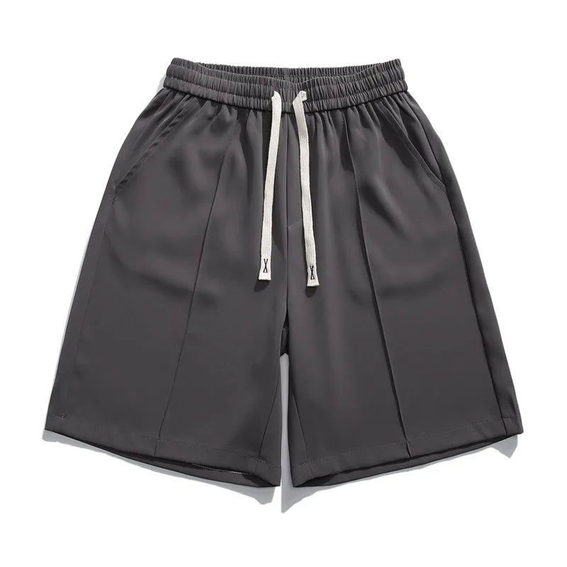 Men's Suit Shorts Ice Silk Solid Color Elastic Waist Pants Summer Casual Fashion Male Clothing Lace-up Design 2025 9W1350