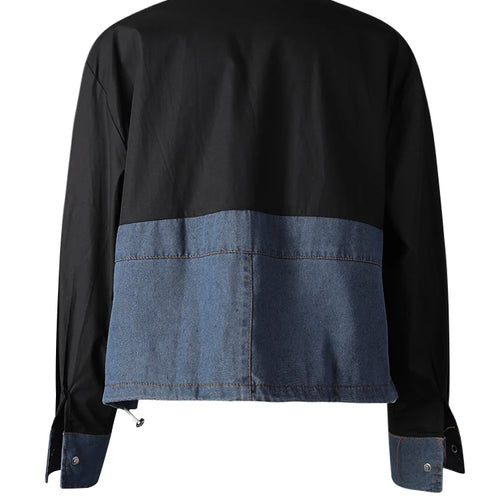 Load image into Gallery viewer, Women Wine Red Denim Bow Color-block Big Size Blouse New Lapel Long Sleeve Shirt Fashion Tide Spring Autumn 2025 CPG3256
