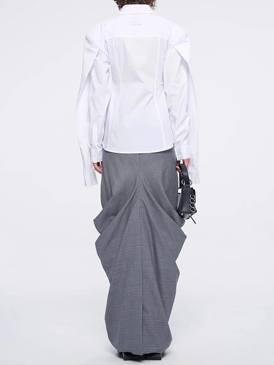 Solid Spliced Folds Slimming Dress For Women High Wiast Temperament Elegant Long Skirt Female Fashion Style Clothes