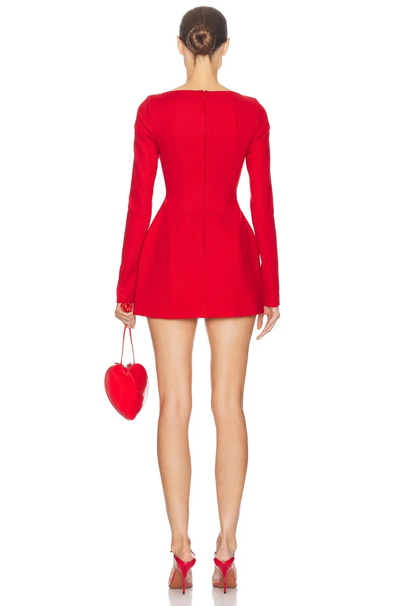 Double Bow Long Sleeve Sexy Mini Dress For Women Autumn Winter New Solid High Waist Bodycon Club Party Dress Elegant