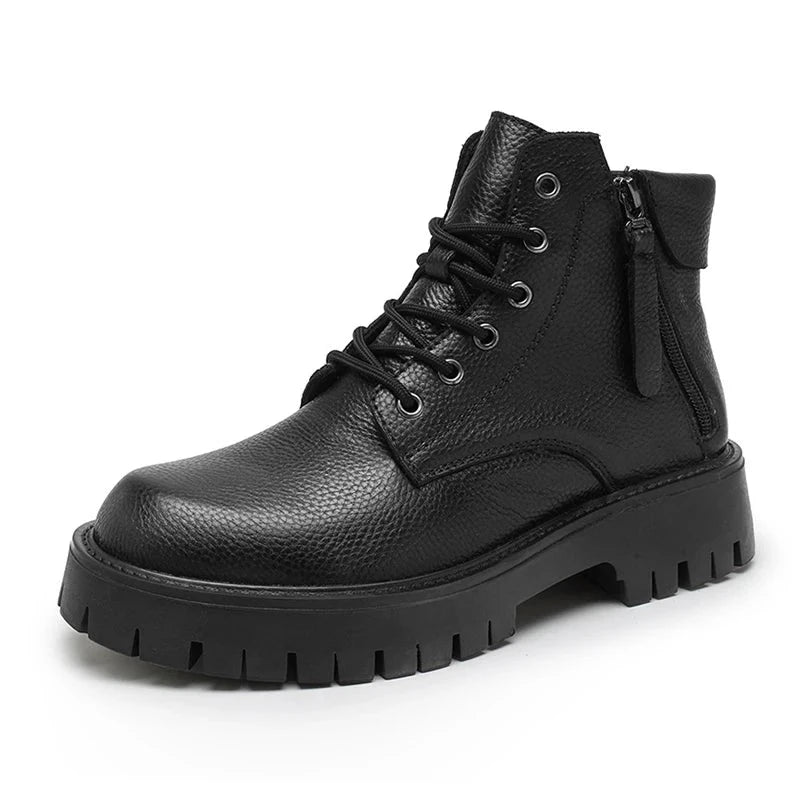 Fashion Casual Ankle Boots Outdoor Comfortable Business Working Black Genuine Leather Military Army Boots