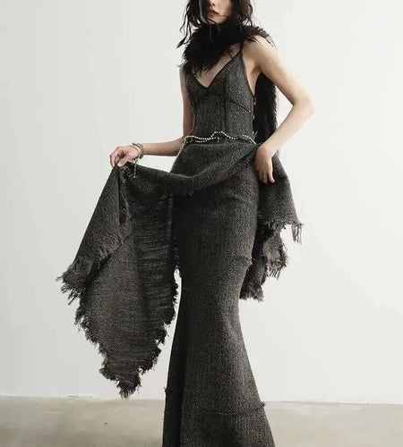 High Waist 25% Wool Burr Holes Floor-Length Elegant Half-body Skirt Women Fashion Tide New Autumn Winter 2025 1DH4037