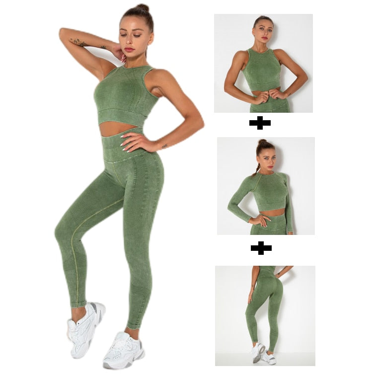 1/2/3 Pieces Gym Set Women Fitness Bra Active Wear Long Sleeve Crop Top Sports Leggings Yoga Sets Womens Outfits Workout Clothes