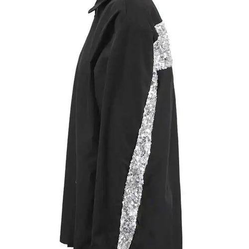 Load image into Gallery viewer, Women Black Back Sequins Big Size Casual Blouse New Lapel Long Sleeve Shirt Fashion Tide Spring Autumn 2025 CPG1444
