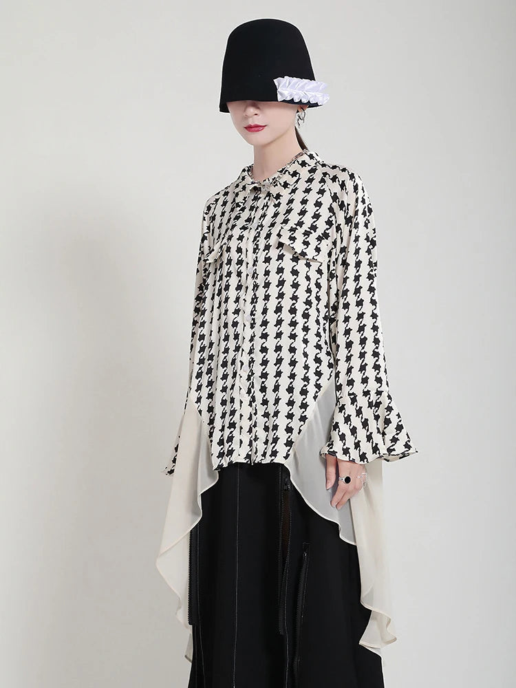 Women White Printed Back Long Big Size Blouse New Lapel Long Sleeve Loose Fit Shirt Fashion Spring Autumn 2025 1DF8957