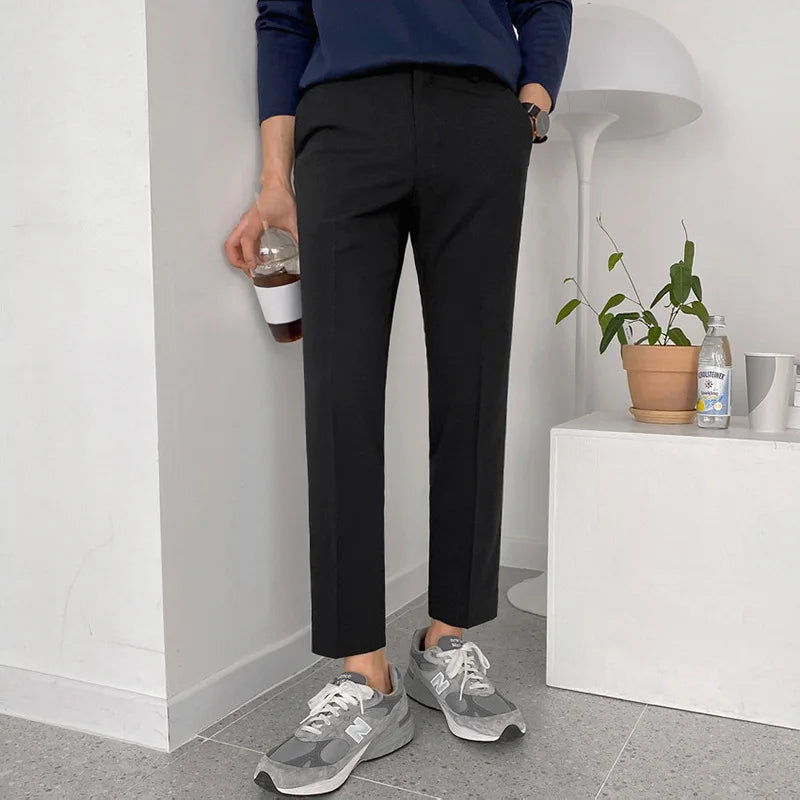 Men's Suit Pants New Spring Nine Point Slim Fit Korean Formal Handsome Casual Simple Solid Color Trend Trousers 9W1434