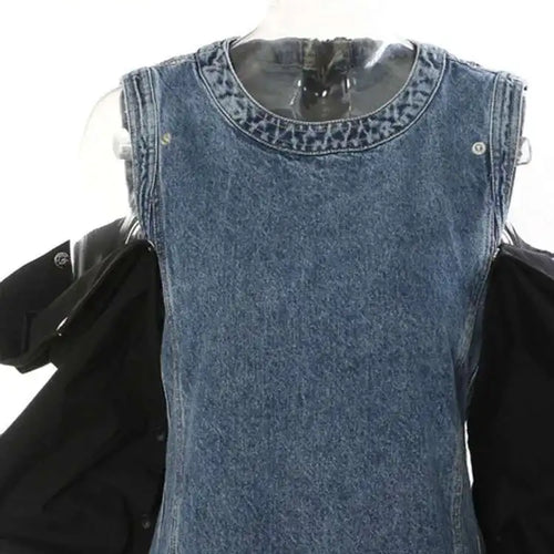 Load image into Gallery viewer, Women Blue Denim Button Many Ways Wear Dress New Round Neck Long Sleeve Loose Fit Fashion Tide Spring Autumn 2025 17A8518
