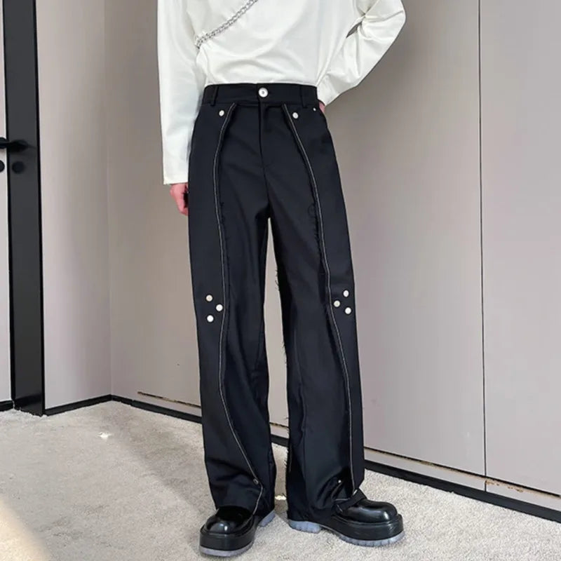 Casual Men's Pants 2025 Fashion New Chic Multi-metal Buckle Niche Design Trousers Solid Color Dark Wear Male Trend 9A4646