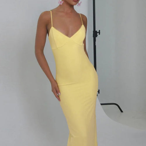 Load image into Gallery viewer, Spaghetti Strap Backless Sexy Maxi Dress For Women Gown Summer New Yellow Sleeveless Bodycon Long Dress Vestido
