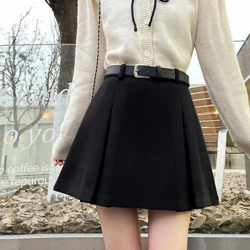 Load image into Gallery viewer, Black Party Woolen Mini Skirt Women Autumn Winter Brown A Line Wrap Hip Short Skirts Korean Fashion Harajuku Thick Pleated Skirt
