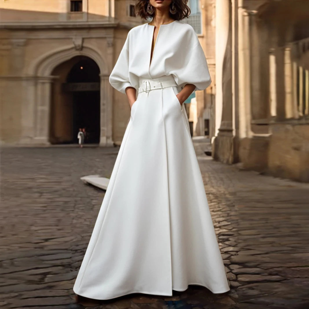Original Creation Dresses 2025 Woman Summer Spring Deep V-Neck Wedding Evening Birthday White Black Simple Maxi Dress
