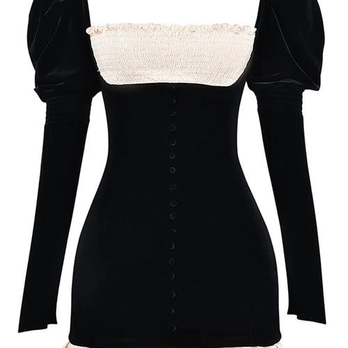 Load image into Gallery viewer, Elegant Long Sleeve Backless Sexy Mini Dress  Women Autumn Winter New Patchwork Square Collar Bodycon Club Party Dress
