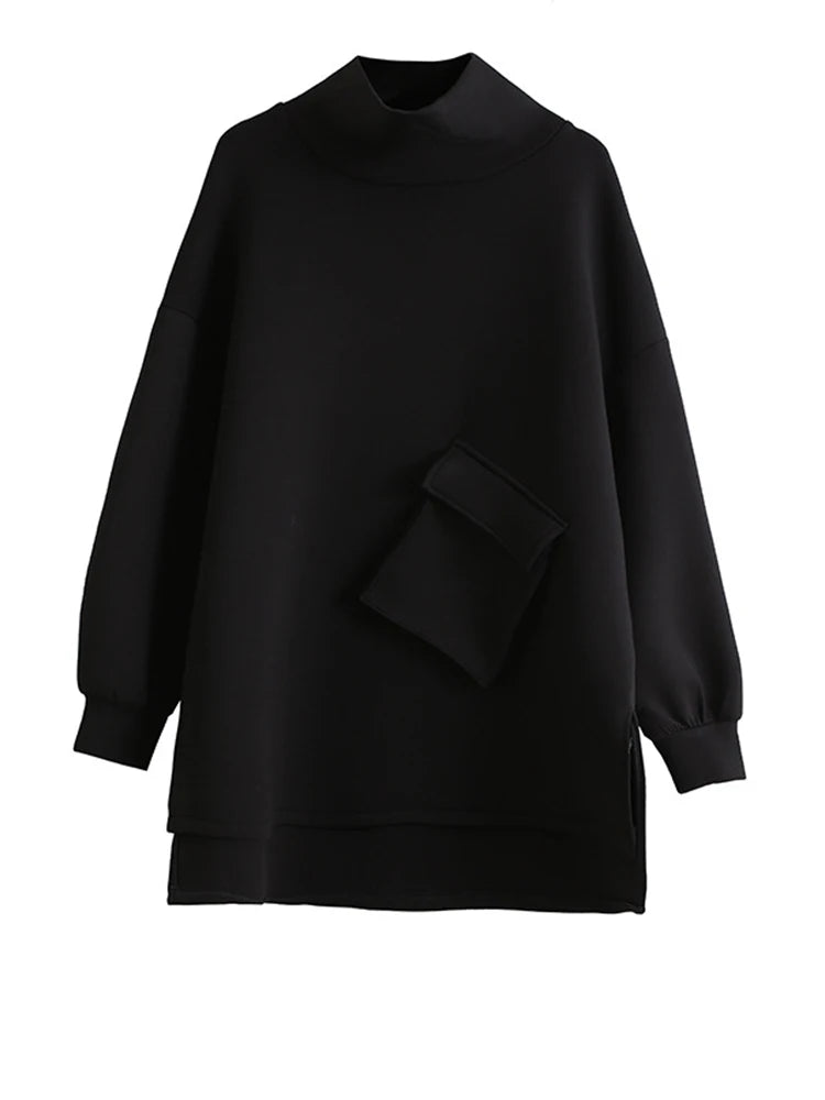 Women Big Size Pocket Irregular T-shirt New Turtleneck Long Batwing Sleeve  Fashion Tide  Spring Autumn 2025 1DD1482