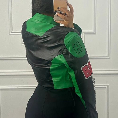 Load image into Gallery viewer, Hipster Patchwork Jacket Women Y2K Letter Print Hipster Uniform Street Single-Breasted Hipster Autumn Trend Zip Coats
