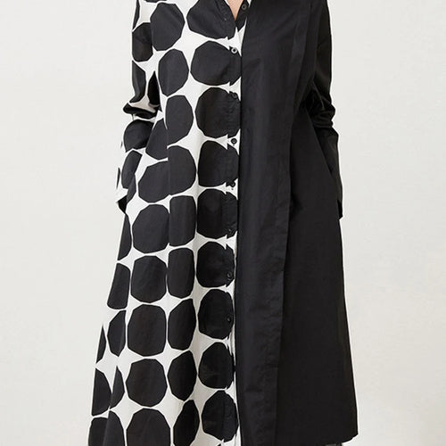 Load image into Gallery viewer, Women Black Dot Printed Big Size Knee-length Shirt Dress New Lapel Long Sleeve Fashion Tide Spring Autumn 2025 1DJ1505
