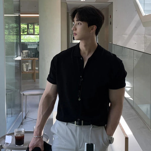 Load image into Gallery viewer, Men's Knitted Short Sleeve T-shirt Youth Handsome Turn-down Neck T-shirts New Korean Summer Loose Top Trendy 2025 9W1359
