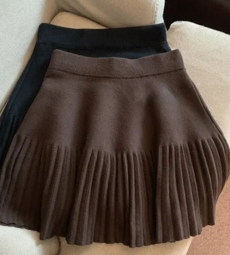 Pleated Skirt Women's Winter High-waisted A-line Skirt Knitted Skirt Preppy Style Women Clothing