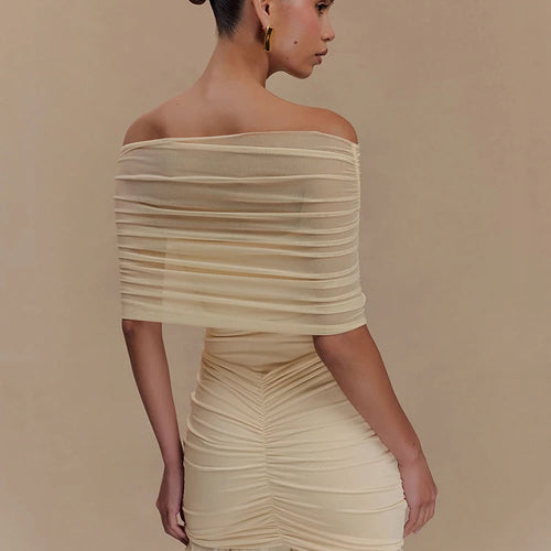 Load image into Gallery viewer, Mesh Strapless Off-shoulder Sexy Ruffled Mini Dress For Women Fashion Backless High Waist Female Ruched Party Dress
