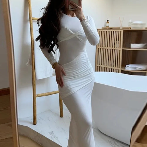 Load image into Gallery viewer, Elegant Elastic Tight Pleated Dress For Women Sexy Slim Long Sleeved Vestidos Autumn Winter New 2024 Party Evening Dress
