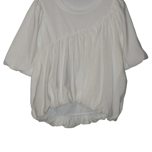 Load image into Gallery viewer, Women Black Irregular Pleated Big Size Casual T-shirt New Round Neck Short Sleeve Fashion Tide Spring Summer 2025 1DJ0558
