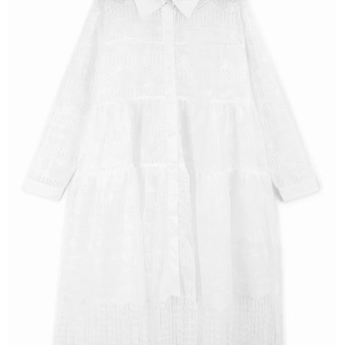 Load image into Gallery viewer, Women Black Lace Hollow Out Tassels Big Size Midi Shirt Dress New Lapel Long Sleeve Fashion Spring Autumn 2025 1DH8942
