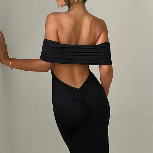 Load image into Gallery viewer, Strapless Backless Sexy Maxi Dress For Women Black Solid Off-shoulder Sleeveless Bodycon Club Party Long Dress Elegant

