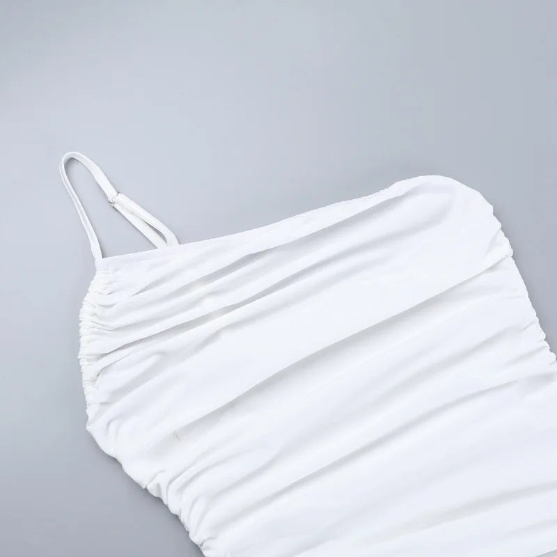 Sleeveless High Split Maxi Dress For Women Fashion Single Shoulder Strap Off-shoulder Backless Bodycon Sexy Long Dress