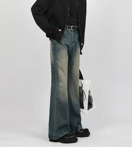 Spring Men's Wear Denim Pants Solid Color Make Old Design Male Jeans Boot Cut Trousers New Chic Men Clothing 9W1287