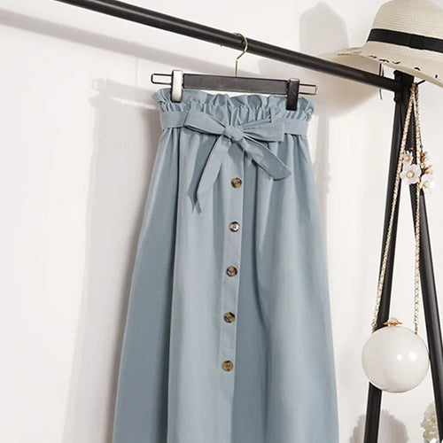 Load image into Gallery viewer, Summer Autumn Skirts Womens 2024 Midi Knee Length Korean Elegant Button High Waist Skirt Female Pleated School Skirt
