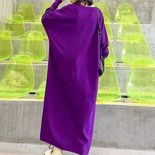 Load image into Gallery viewer, Women Purple Knitting Big Size Casual Long Sweater Dress New V-Neck Long Sleeve Fashion Tide Spring Autumn 2025 1DH7780
