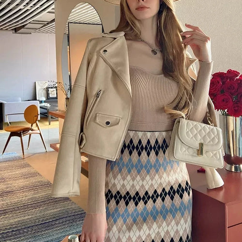 Load image into Gallery viewer, Women Jacquard Knitting Plaid Skirt Streetwear Slim A-line Skirt High Waist Harajuku Lattice Skirts  B-008
