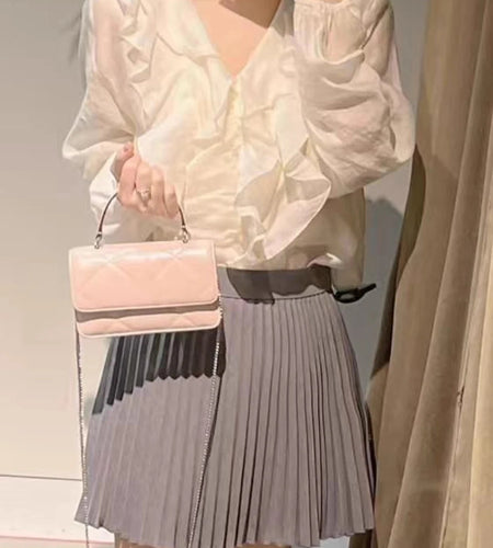 Solid Spliced Ruffles Folds Casual Shirts for Women V Neck Long Sleeves Patchwork Single Breasted Shirt Female New