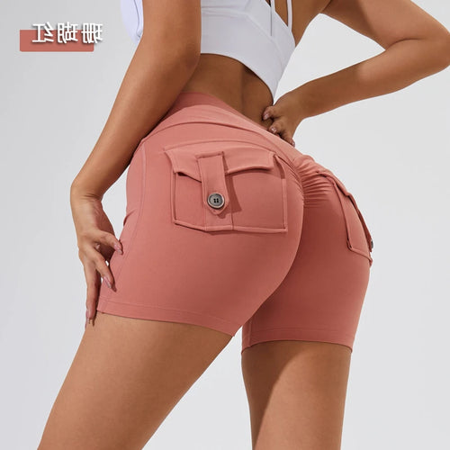 Load image into Gallery viewer, S-XL Nylon Women Scrunch Button Booty Sports Yoga Shorts Cycling Jogging Fitness High Waist Squat Proof Gym Active Leggings
