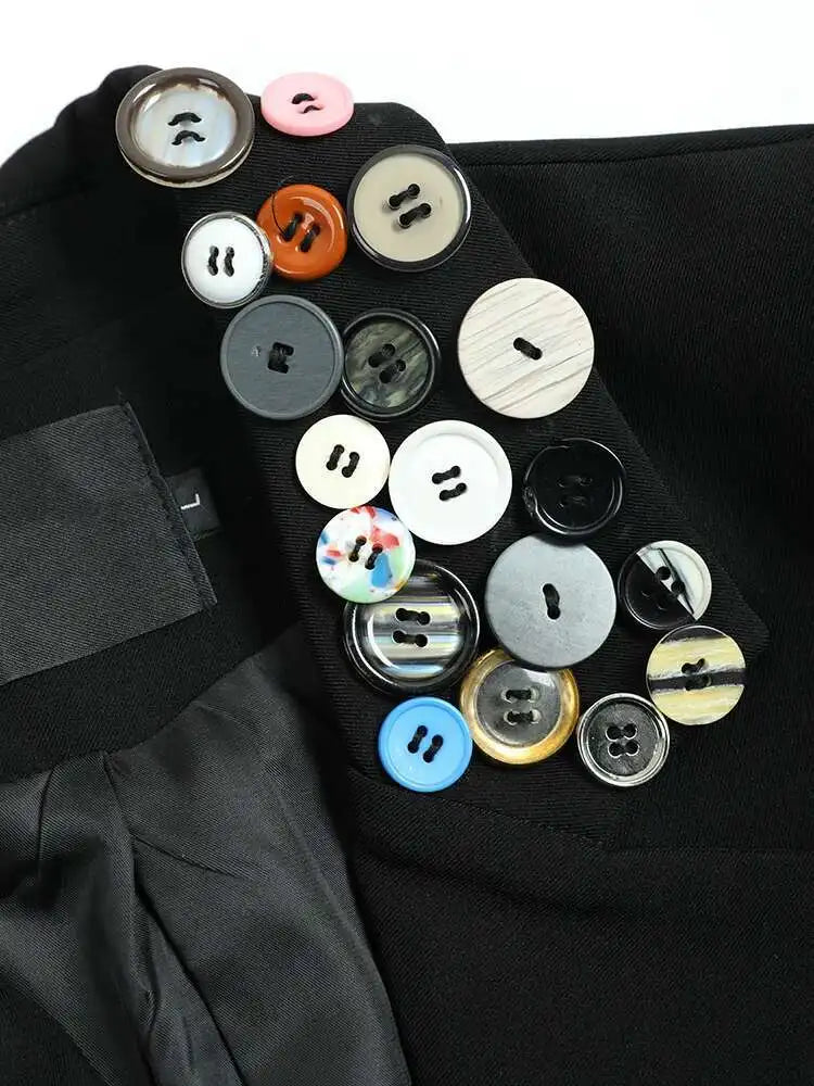 Women Black Colorful Button Big Size Blazer New Lapel Long Sleeve Loose Fit Jacket Fashion Spring Autumn 2025 1DF3113