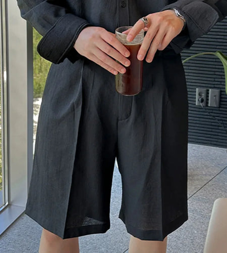 Korean Design Male Loose Shorts Dark Style Straight Men's Casual Trousers Wide Leg Menwear Summer Fashion 9C6334