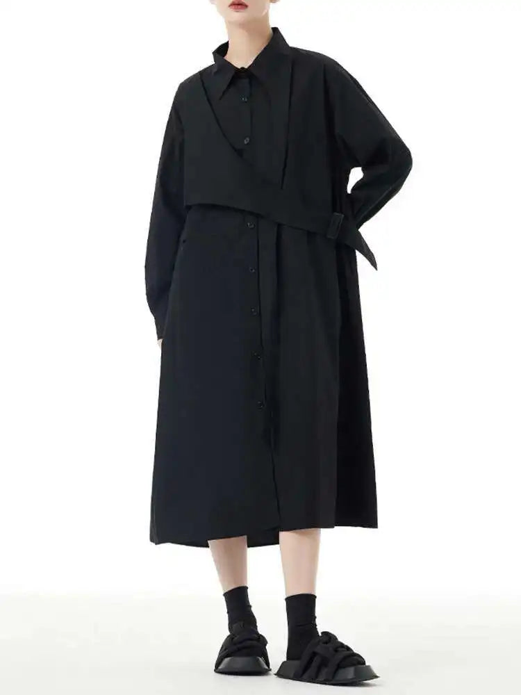 Women Purple Belted Big Size Irregular Midi Shirt Dress New Lapel Long Sleeve Fashion Tide Spring Autumn 2025 1DH5164