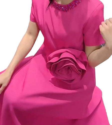 Solid Spliced Appliques Slimming Dreeses For Women O Neck Short Sleeve High Waist Temperament Dress Female Fashion