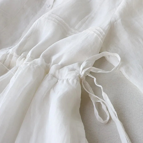 Load image into Gallery viewer, Summer Elegant Dress Women Casual Medium Long Simple Style Vintage Dresses Female Draw String Sash Loose Shirt Dress Elegant
