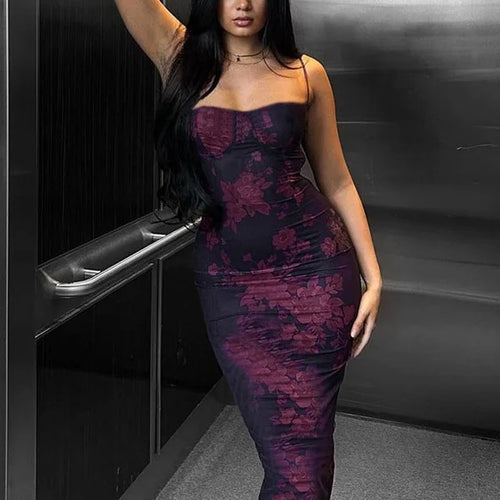 Load image into Gallery viewer, Sexy Women's Flower Print Sleeveless Long Dress 2023 Female Slim Fit High Waist Bodycon Dress Party Club Evening Dress
