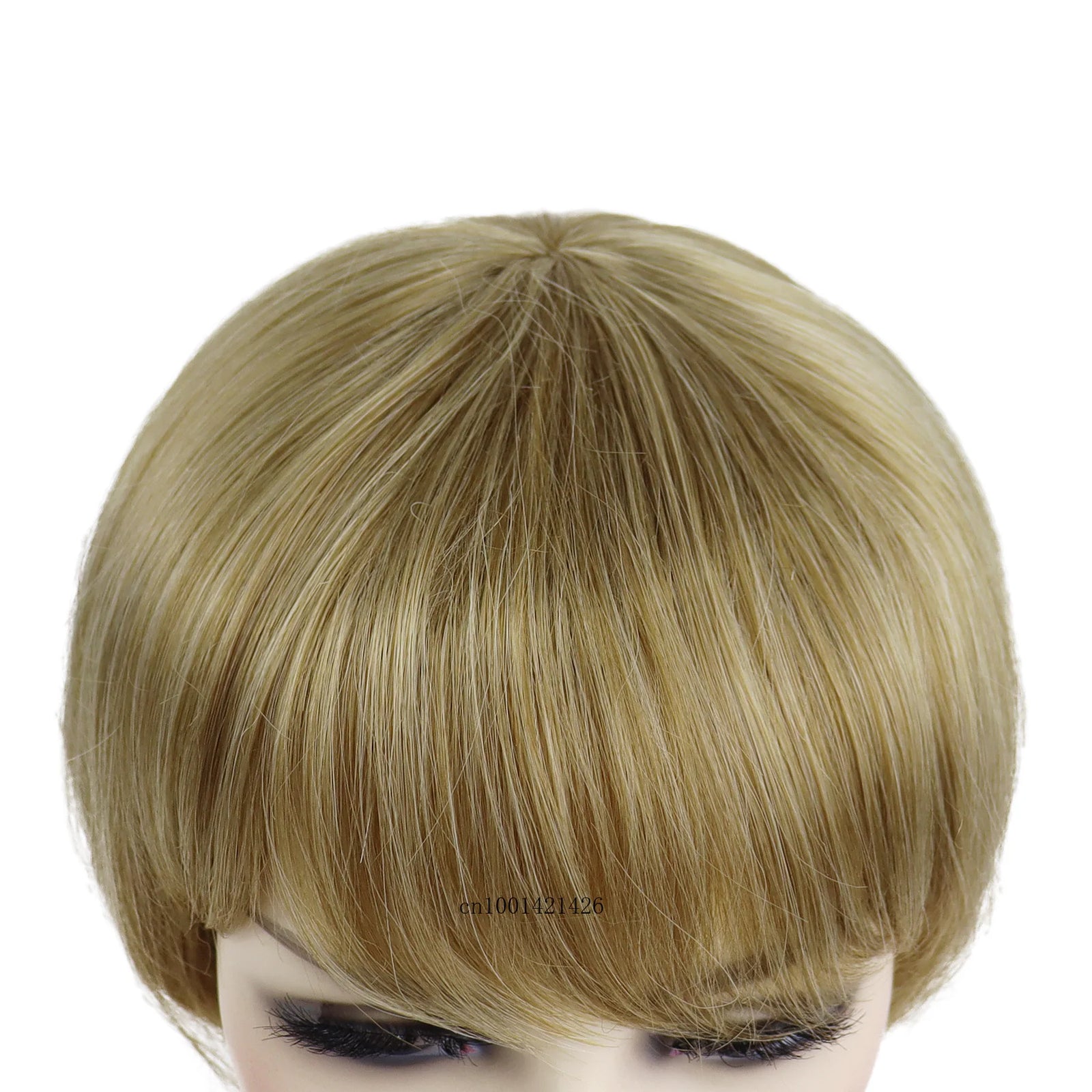 Syntheitc Blonde Wig Female Short Bob Wig with Bangs Natural Hairstyles Mix Blonde Highlights Colored Wigs for Women Daily Wear