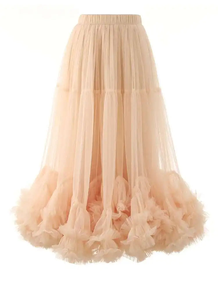 High Elastic Waist Apricot Purple Mesh Shaped Elegant Half-body Skirt Women Fashion Tide New Spring Autumn 2025 1DF8101