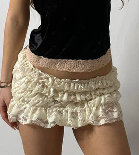 Holiday Fashion Folds Tiered Mini Lace Skirts Women‘s Cute Summer Low Waist Bottoms Y2K Aesthetics Beach Hottie Skirt