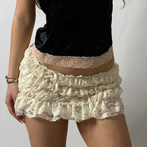 Load image into Gallery viewer, Holiday Fashion Folds Tiered Mini Lace Skirts Women‘s Cute Summer Low Waist Bottoms Y2K Aesthetics Beach Hottie Skirt
