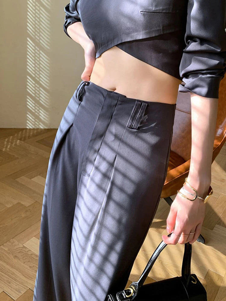 Minimalist Patchwork Button Trousers For Women High Waist Loose Wide Leg Pants Female Fashion Style Clothing